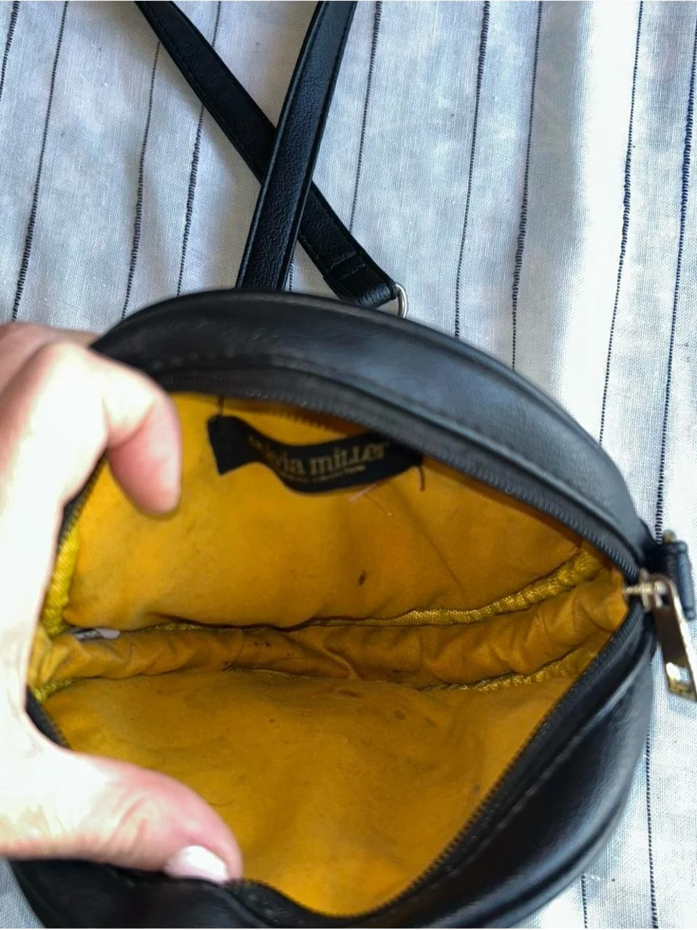 Olivia Miller Yellow Heart-Eyes Emoji Round Crossbody Bag with Black Trim